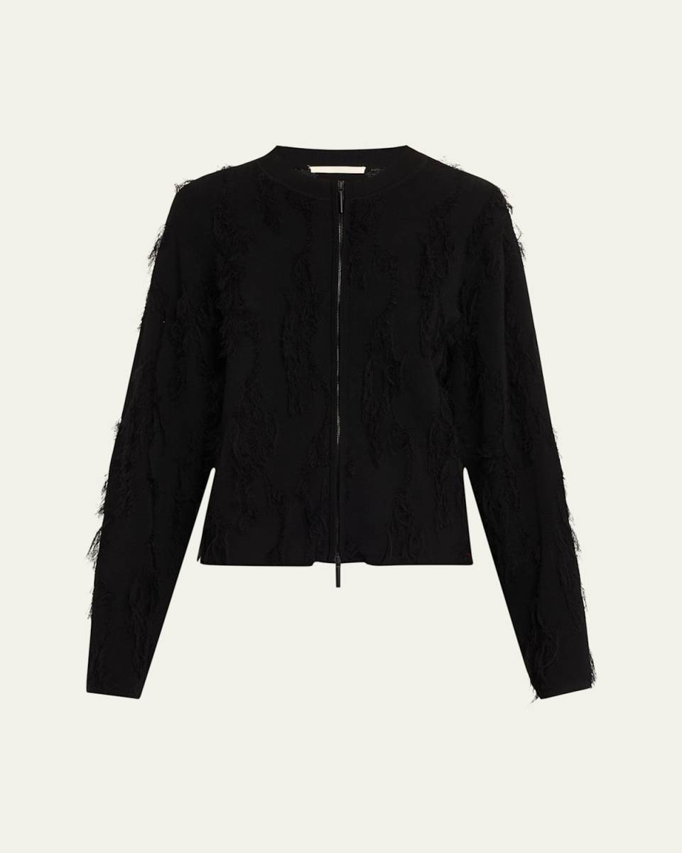 Brushstroke Fray Jacquard Zip-Up Cardigan